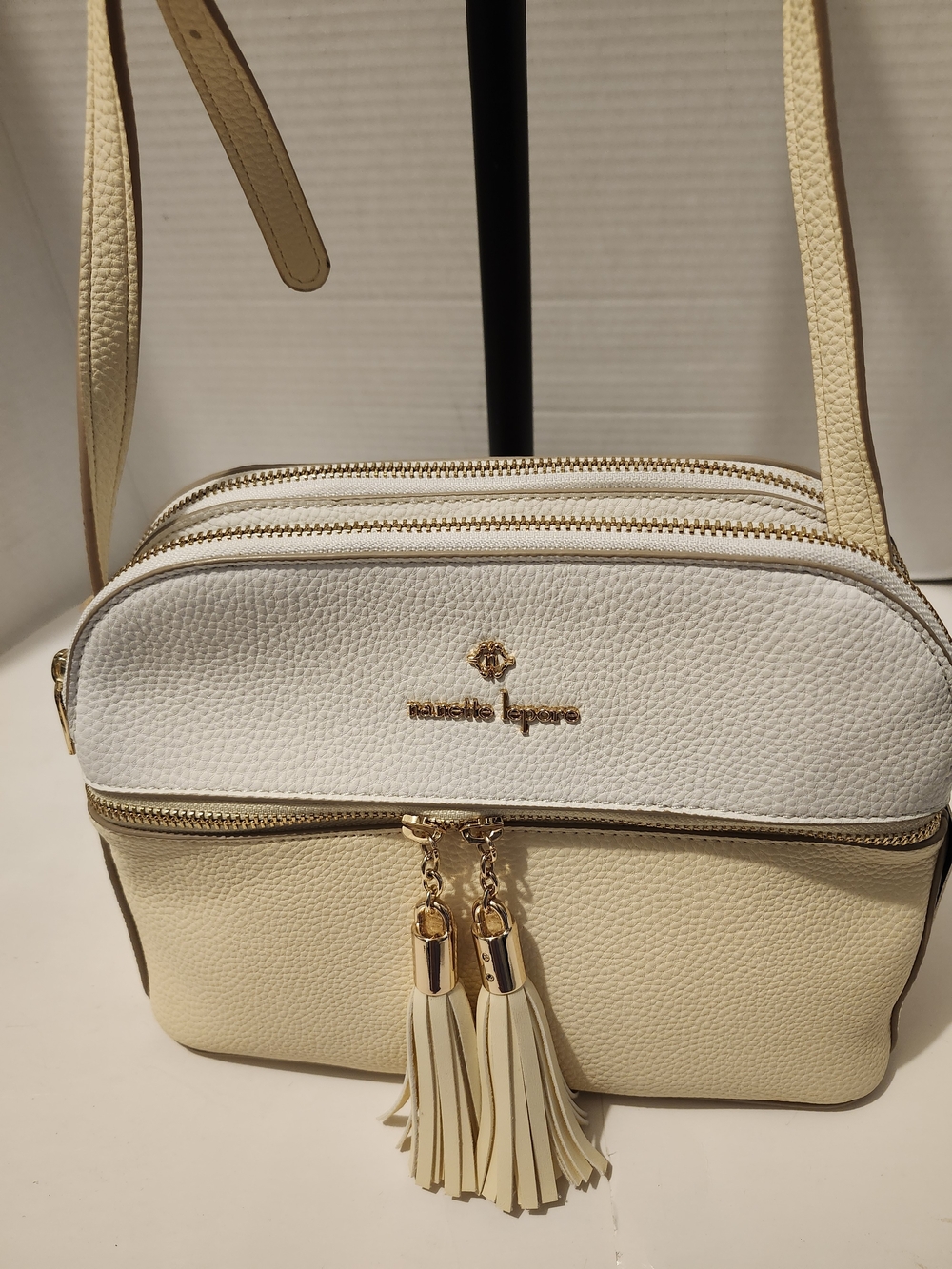 Nanette Lepore Cream & White Two-Tone Tassel Crossbody